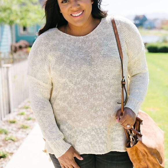 Ces Femme Cream Sheer Sweater w/ Sequin Details - Picture 6 of 6